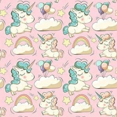 100% Cotton Children's Fabric with Unicorn Pattern for Handicrafts & Sewing, Sold by the Metre