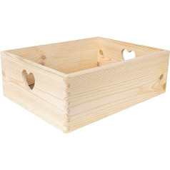 Creative Deco liela koka augļu kastes grozs 40 x 30 x 13 cm (+/-1 cm) Sirds formas rokturi bez vāka Koka kaste Nekrāsota koka kaste Dokumenti Vērtslietas Rotaļlietas un instrumenti