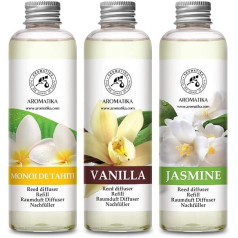 Istabas smaržu difuzora uzpilde Monoi de Tahiti & Vanilla & Jasmine 600 ml - 3 x 200 ml - Uzpildes komplekts smaržu difuzoram - Reed difuzora uzpilde - Istabas aromāts - Istabas aromāts - Difuzora uzpilde - Telpas gaiss