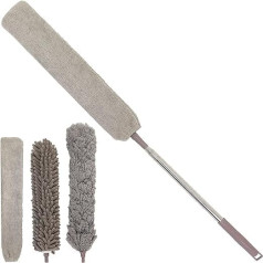 AMOS Telescopic Duster with Washable 5 Piece Set, Extendable Pole, Microfibre Cloths, Dusting Brush, Grey