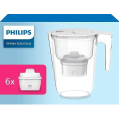 Philips ūdens filtra krūze +6 Micro X-Clean maiņas filtru kasetnes, ātra plūsma, balta, 2,6 litri, elektroniskais taimeris