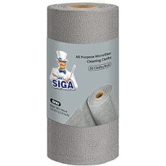 MR.SIGA Microfibre Cleaning Cloths Roll, Lint Free Cleaning Cloth Roll, Reusable Cloth for Kitchen and Window, 50 Pieces per Roll, Grey