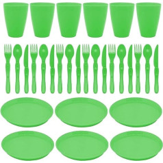 30 Piece Picnic Set with Plate Drinking Cup Cutlery Tableware Set Plastic Reusable Dishwasher Safe (Green)