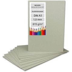 NEUSER PAPIER 30 x grāmatu iesiešanas kartons DIN A3 (29,7 x 42 cm) - biezums 1,0 mm (0,1 cm) - grams: 615 g/m² - pelēks kartons amatniecībai, maketu izgatavošanai, grāmatu iesiešanai