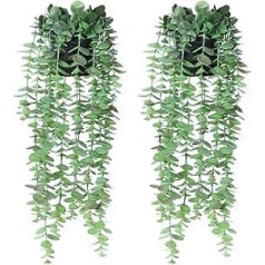 SOGUYI Artificial Plants Hanging, Artificial Eucalyptus, Artificial Plant Eucalyptus Leaves in Pot, Maintenance-Free Plastic Hanging Plants Vine for Wall Kitchen Porch Hanging Basket Decoration (Pack