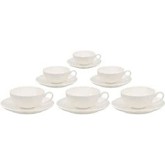 Buchensee tējas krūzīšu komplekts no smalka kaula porcelāna. 6 tējas krūzes katra 150 ml un 6 apakštasītes smalkā krēmbaltā krāsā.