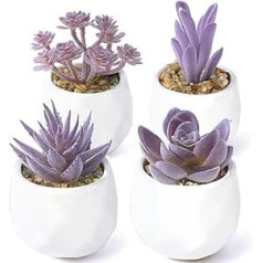 ALAGIRLS Pack of 4 Mini Artificial Succulent Plants in Pot, Artificial Plants Small with Pot, Artificial Succulents Table Decoration, Office, Living Room, Balcony, Bedroom, Bathroom Decoration, Purple
