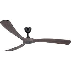 Ceiling Fan with Wooden Blades without Lighting, Includes Remote Control (6 Speeds), IP44 Waterproof, Energy-Saving, DC Motor, Super Quiet, Suitable for Summer and Winter, 183 cm, Brown & Black