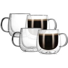 CNGLASS dubultsiena stikla kafijas tases 290ml/10oz lielas izolētas espresso tases, 4 gab.