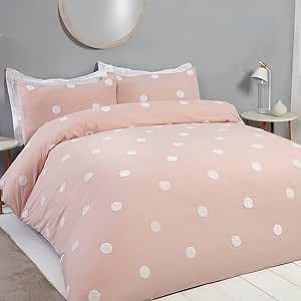 Sleepdown tufted polka Dot gaiši rozā balts, mīksts, mājīgs viegli kopjams luksusa segas pārvalks gultas veļas komplekts ar dubultām spilvendrānām (200x200cm)