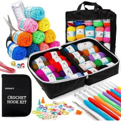 103 Pieces Crochet Hooks Yarn Set Premium Bundle Includes 1600 Yards Acrylic Yarn Balls Needles Accessories Bag Ideal Starter Kit for Kids, Adults, Beginners, Professionals