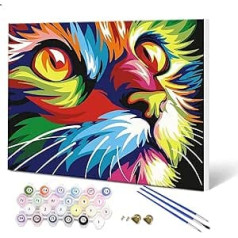 Fuumuui glezna pēc skaitļiem Pieaugušie un bērni Iesācēji Glezna ar rāmi, ieskaitot otu un akrila krāsas 40 x 50 cm - dzīvnieki, krāsains kaķis