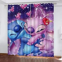 WINUO Anime Lilo & Stitch necaurspīdīgi aptumšojošie aizkari, 140 x 160 cm (G x A), 3D drukas aptumšojošs aizkari guļamistabai, 2 komplekts