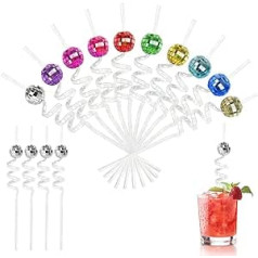 Mirror Disco Ball Straws, 14 Pack Decorative Disco Drinking Straws Plastic Mini Disco Balls Glitter Ball Cocktail Straws for Disco Party Wedding Birthday Home 10 Colors