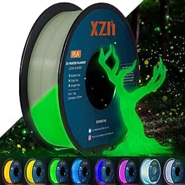 Kvēldiegs 1,75 mm PLA Luminous (8 krāsas), XZN 3D printera kvēldiegs PLA mirdz tumsā, 1 kg spole, videi draudzīgs (zaļš mirdzums)