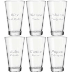 LUXENTU dzeramā glāze ar gravējumu, 300 ml, Universālas glāzes ar personalizētu vārda gravējumu bērniem un pieaugušajiem, Drošs trauku mazgājamajā mašīnā, Tiešs nosaukums, 6 gab.