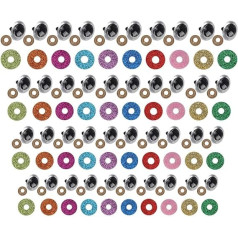 100 x Safety Eyes with Colourful Glitter Disc, Eyes Teddy Plastic Eyes Dolls Eyes Set, Glitter Colourful Safety Eyes Doll Eyes with Washers for Doll, Crochet, Animals, DIY Toys (24 mm)