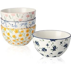 Bowl Ceramic Small Bowls Set - 4 Bowls Small Porcelain - Dessert Bowls Colourful - 350 ml Snack Bowl with Flower Pattern - Bowl for Dessert | Snack | Ice Cream | Rice | Yoghurt | Soup - 11.5 cm