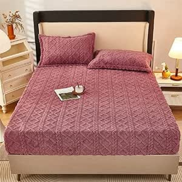 Lanqinglv Fleece plīša pieguļošs palags 180 x 200 cm Dusky Pink Cuddly Fluffy Cashmere Touch Ziemas silts gultas palags Fitted palags Box Spring Bed Topper Matracis līdz 25-30 cm