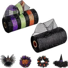 2 Rolls Deco Poly Mesh Ribbon 25 cm x 9 m Thanksgiving Autumn Decorations Metallic Foil Black/Purple/Orange Set for Easter Wedding Birthday Wreaths Swags Gift Wrapping and Party Decoration