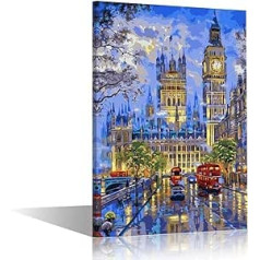 Abstract Painting Big Ben London Cityscape Picture on Canvas Wall Art Modern Artwork Wall Decor for Home Bedroom Office Decor with Frame 24x16 Inch