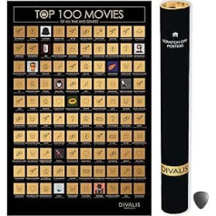 Divalis filmu plakāts Scratch — 100 populārāko filmu plakāts — noskrāpējamo filmu kontrolsaraksta plakāts — filmu kontrolsaraksts