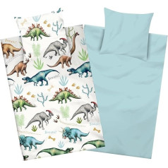 Aminata Kids Flannelette gultas veļa Dinozaurs 135 x 200 cm + 80 x 80 cm, Kokvilna, Rāvējslēdzējs, Bērnu gultas veļa ar Dino motīvu, Silta, Mīksta un Mīksta, Krāsaina