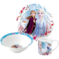 p:os Frozen 24508049 Brokastu komplekts, 3-daļīgs trauku komplekts ar šķīvi, bļoda un krūze, bērnu porcelāna trauki, trauku mazgājamā mašīna/mikroviļņu krāsnī drošs