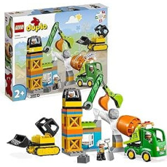 LEGO 10990 DUPLO būvlaukums ar celtniecības transportlīdzekļu komplektu zēniem un meitenēm ar celtni, buldozeru un betona maisītāja rotaļlietu, dāvana 2 gadiem, ar lieliem akmeņiem