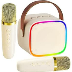 BONAOK mikrofona karaoke mašīna 2 mikrofoni, Bluetooth karaoke iekārtas bērniem pieaugušajiem, pārnēsājams karaoke atskaņotājs, uzlādes mikrofons, bērnu elektroniskā rotaļlieta (bēšs)