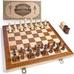 Koka šaha spēles lielā šaha galda turnīrs 39 cm Augstas kvalitātes pārnēsājama 2-in-1 šaha spēle Sieviešu galda spēle Magnētiskā salokāmā ceļojumu šaha spēle pieaugušajiem bērniem