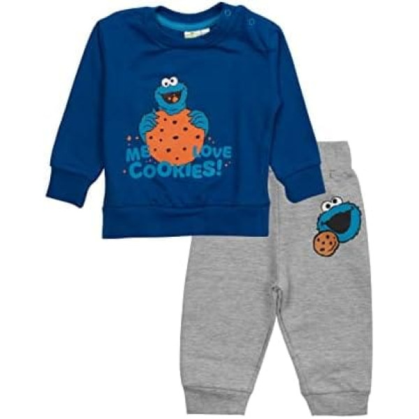 Sesame Street bērnu komplekts — Cookie Monster unisex džemperis ar biksēm, 2 daļ., pelēks/zils