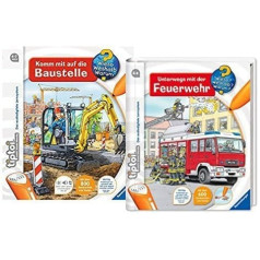 Ravensburger 9120063892082 tiptoi komplekts — ceļā ar ugunsdzēsēju brigādi un nāc uz būvlaukumu