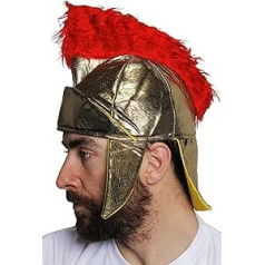 Adult Roman Gladiator Hat Gold Greek Spartan Warrior Helmet with Red Faux Fur