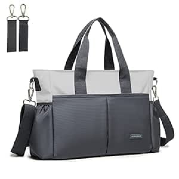 ROYALFAIR Baby Changing Bag Small for On the Go Travel Changing Bag Messenger with Insulated Bag and Mounting Hooks (40 x 28 x 12.8 cm, Grey)