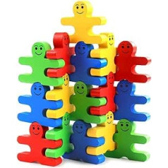 16 Pieces/Set Wooden Balancing Block Toy, Cartoon Character Interlock Balance Stacking Game Intelligence Development Game Toy for Children Baby