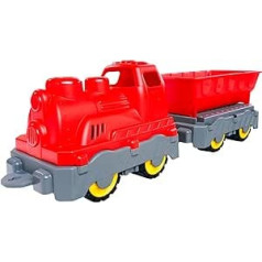 Big Power Worker mini vilciens (45 cm) — rotaļu lokomotīve ar apgāšanās vagonu lietošanai iekštelpās un ārā, rotaļu dzelzceļš bērniem no 2 gadiem, sarkana/pelēka