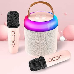 Amouhom Karaoke Machine for Children/Adults, Portable Mini Bluetooth Speaker with 2 Wireless Microphones & LED Light Karaoke Toy Gifts for Girls Boys Birthday Party (Pink)