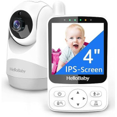 HelloBaby mazuļa monitors ar kameru, 4 collu IPS ekrāns un 29 stundu akumulatora darbības laiks, mazuļa monitors ar tālvadības panorāmas kameru, 2x digitālā tālummaiņa 355°/120°, infrasarkanā nakts redzamības kamera VOX režīms