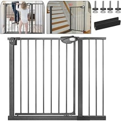 Baby Safety Gate Stairs, Automatically Close the Stair Gates, No Drilling of Door Gates, Door Gate + 20 cm Extension Shelf with Card Compartment, Extendable up to 105 cm, 90° Stop, Safety Gate, Black