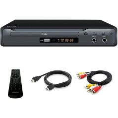 Kompakts DVD atskaņotājs ar SCART pieslēgvietu, HD DVD CD atskaņotājs bez reģiona ar HDMI portu/AV portu, iebūvēta PAL/NTSC TV sistēma, atbalsta MIC ieeju, USB ieeju