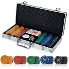 BROILISSIMO 300/500 Pieces Poker Case Aluminium Poker Set Professional with Printed Chips, Poker Decks, Dealer Button and 5 Dice