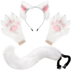 hbbhml Fluffy Ears Tail un Cat Paw Cimdi komplekts Cosplay kostīmu aksesuārs Helovīna Ziemassvētku karnevāla ballītei