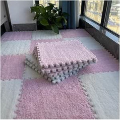 30 x 30 cm Large Interlocking Plush Foam Mat, 6 mm Thick Foam Mat, Living Room Bedroom Carpet Tiles, Carpet Mat, Soft Puzzle Play Mat, Pink + White, 20 Pieces