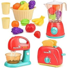 Children's Kitchen Accessories, Play Kitchen Accessories with Mixer, Purée Stick, Toaster (15 Pieces), Montessori Toy from 3 Years, Role Play Kitchen Accessories Children, Kitchen Appliances Gifts for