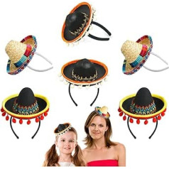 Cinco De Mayo Fiesta Fabric and Straw Sombrero Headbands Party Costume Party Supplies Luau Event Photo Props Mexican Themed Decorations for Carnival Festival Party Favors 6 Pack