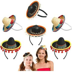 Cinco De Mayo Fiesta audums un salmi Sombrero galvas saišu ballīšu kostīmu piederumi Luau pasākuma foto rekvizīti Meksikāņu tematiski rotājumi karnevāla festivāla ballītēm, 6 iepakojums