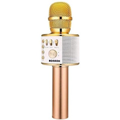 Bonaok Wireless Microphone for Karaoke, Small Speaker, Rechargeable Bluetooth Party, Machine Adults and Kids, iPhone/PC or All Smartphones (Light Gold