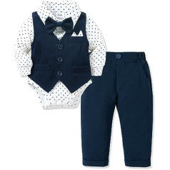 Amissz Baby Boy Christening Suit 0-18 Months Newborn Christening Suit Wedding Outfit Party Baby Clothes Romper + Bowtie + Vest + Pants Set