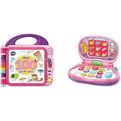 VTech Baby My 100 Word Book Pink — interaktīva attēlu grāmata pirmo vārdu apguvei ar 12 bilingvālām lappusēm vācu-angļu valodā — bērniem no 2 līdz 5 gadiem un mazulim 80-191254